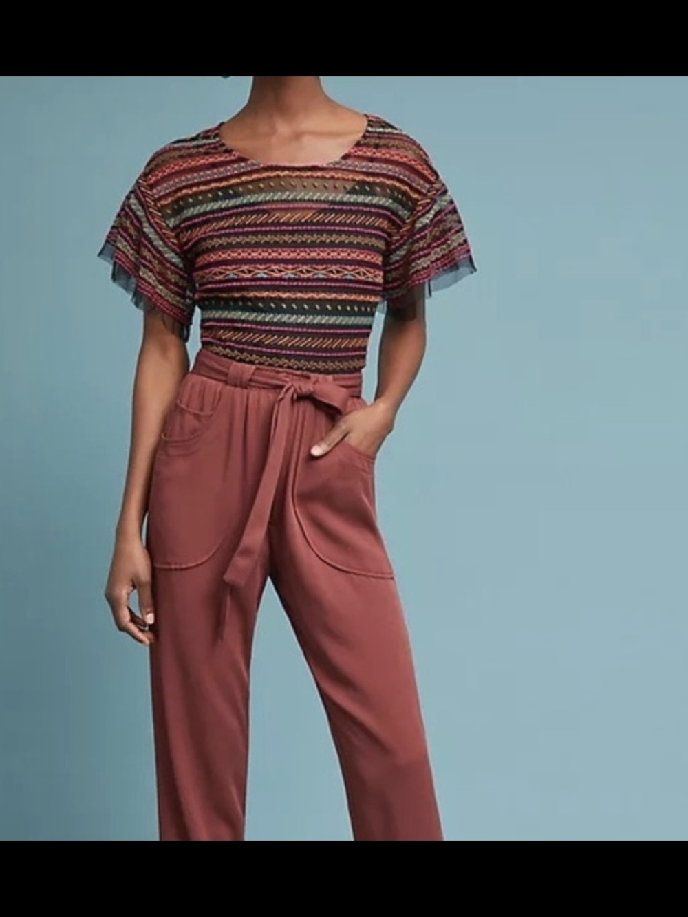 Maeve For Anthropologie Black Mesh Top with Multicolor Embroidery - Picture 3 of 7